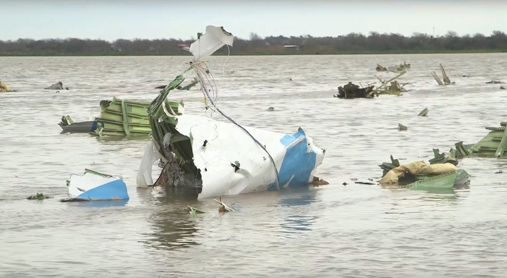 The accident site of Atlas Air flight 3591 in Trinity Bay, Texas.