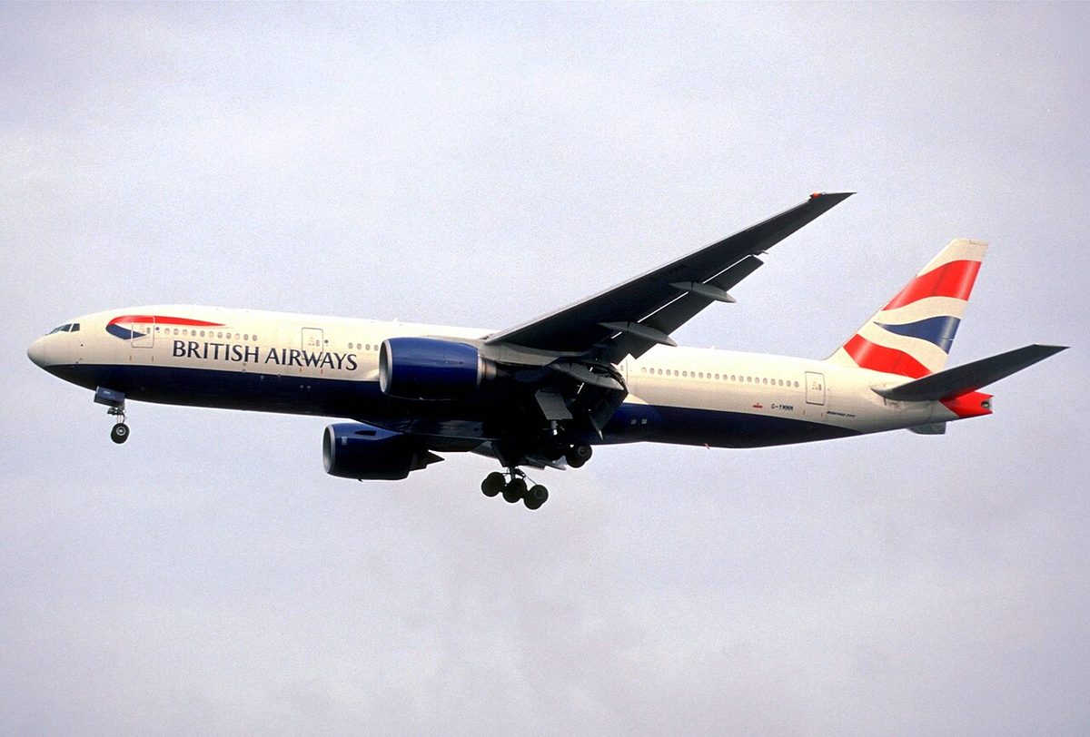 A British Airways Boeing 777-236ER registered G-YMMM at London Heathrow.