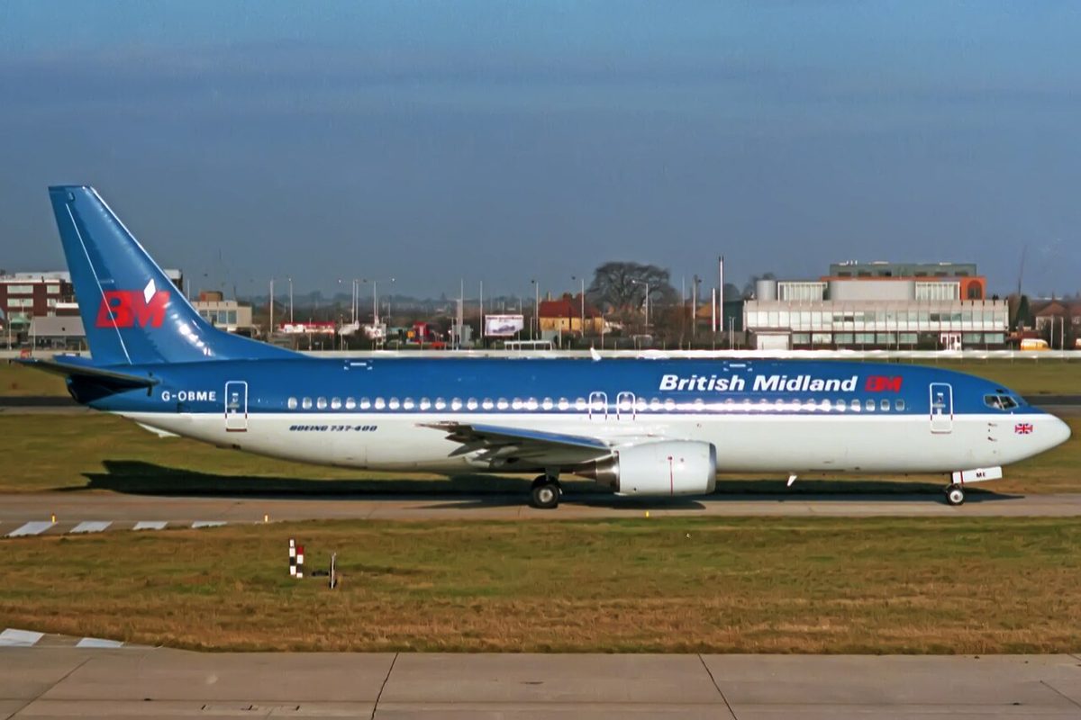 The British Midland Boeing 737-400 G-OBME at London Heathrow.