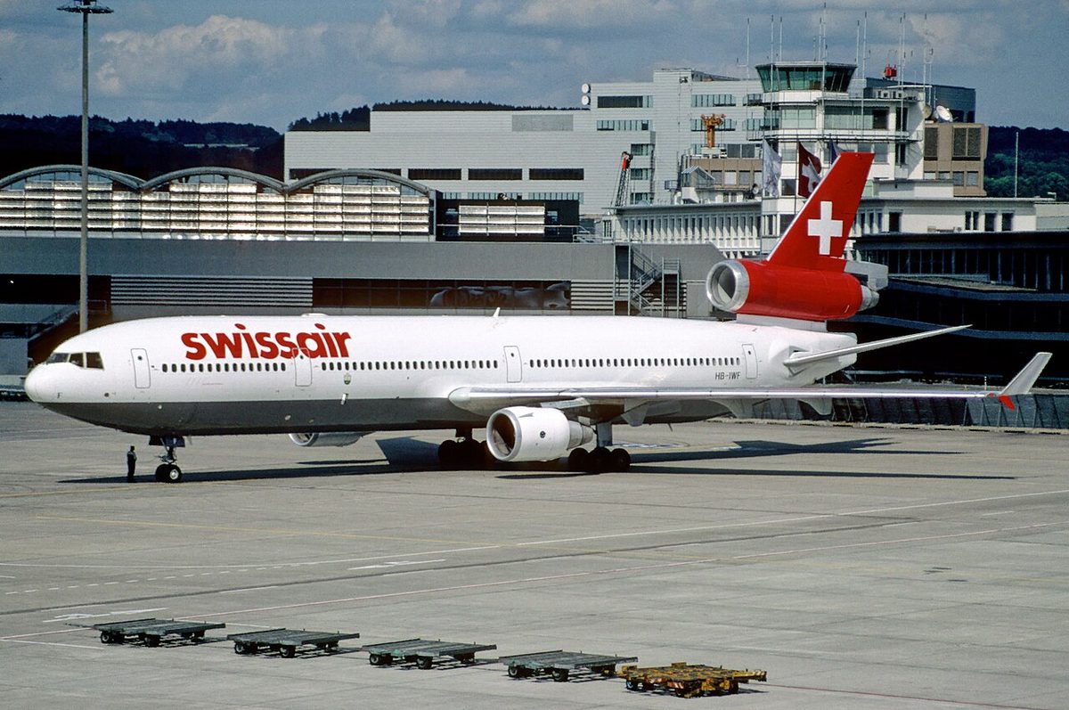 The Swissair McDonnell Douglas MD-11 HB-IWF at Zurich airport.
