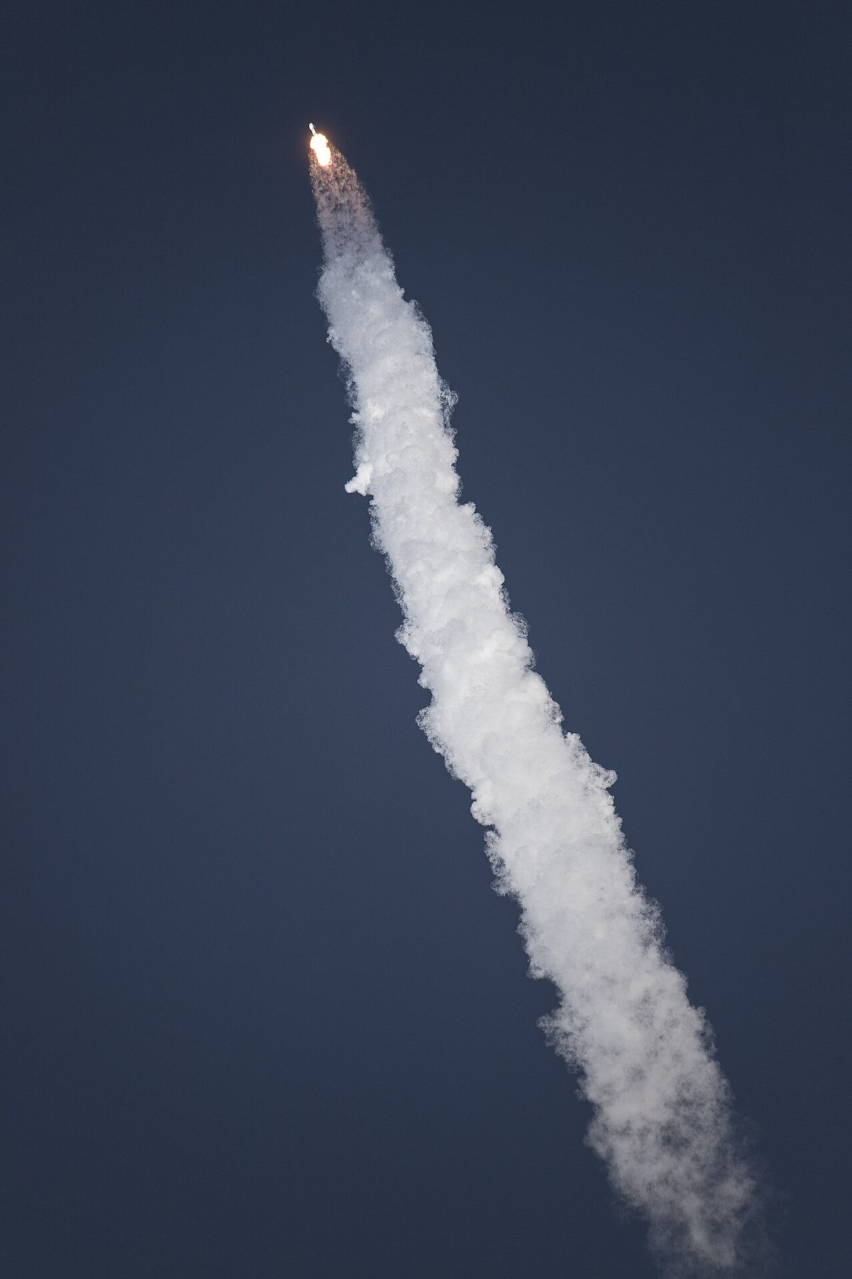 A SpaceX Falcon 9 climbing away on the Iridium-5 mission, one of the launches of the Iridium NEXT satellite constellation.