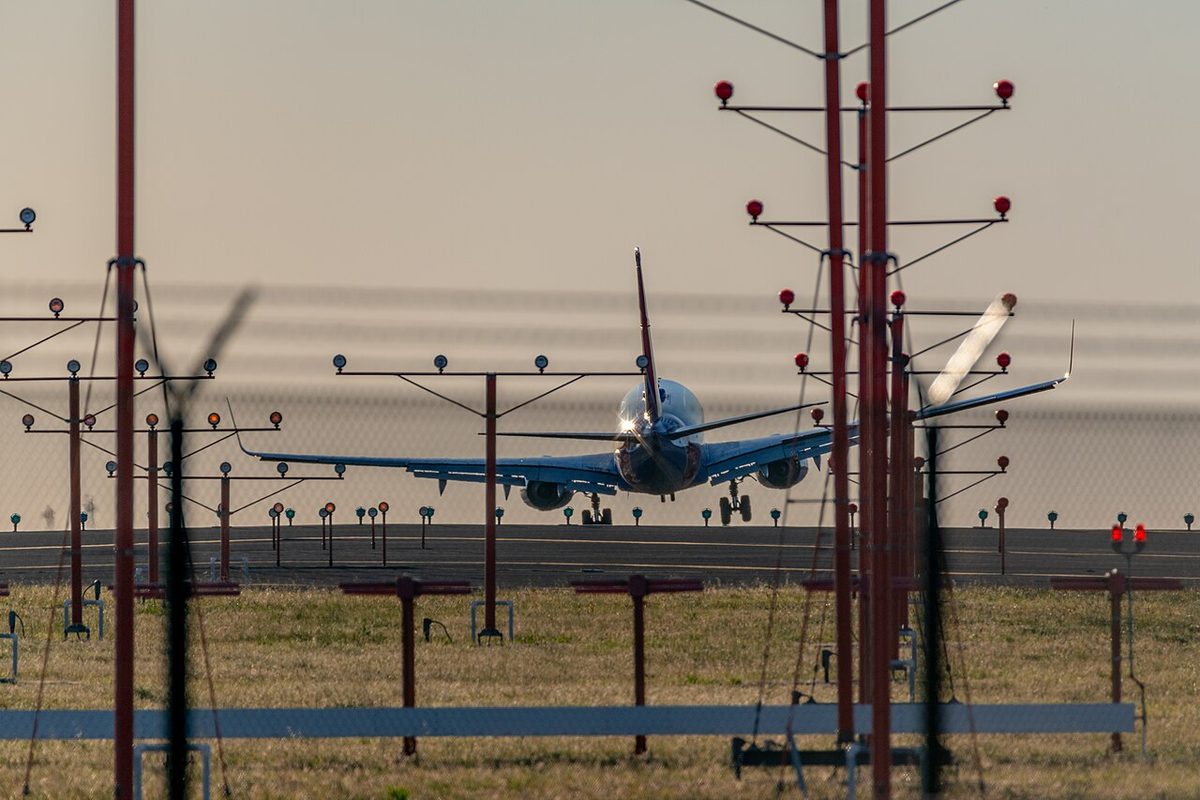 An aircraft landing at Los Angeles in a crosswind.