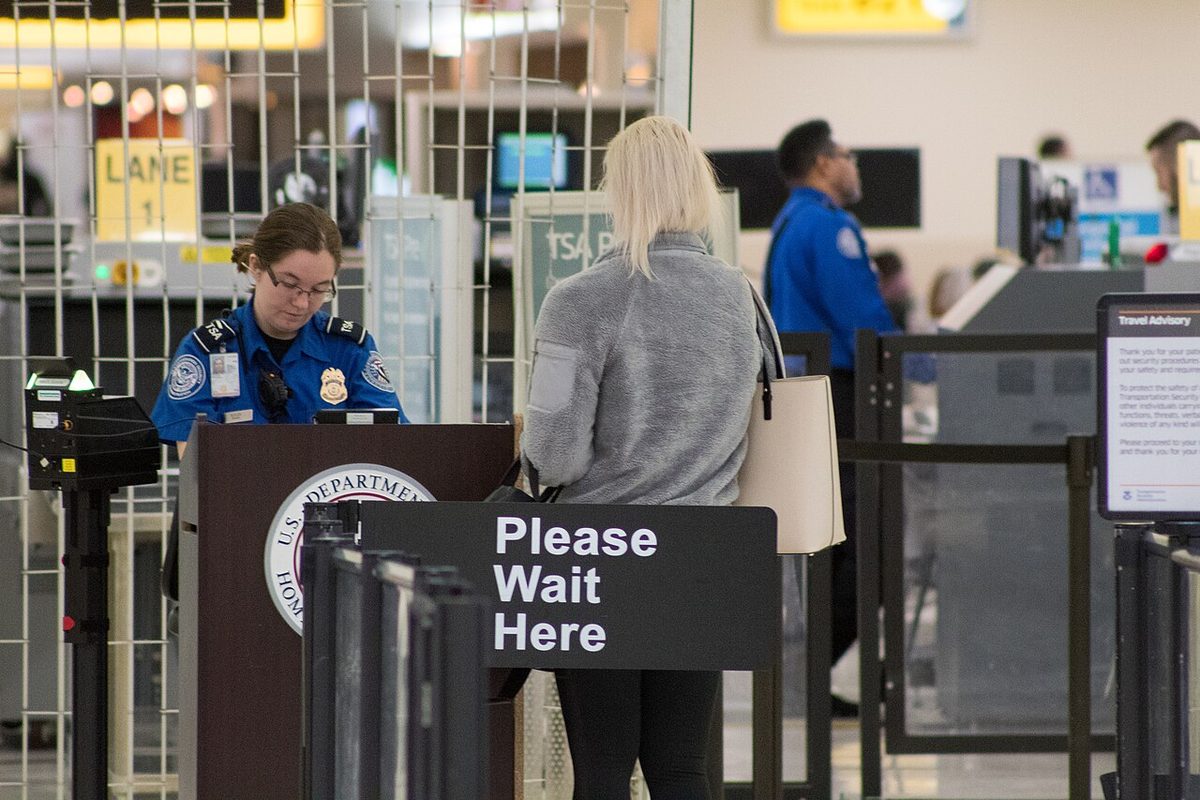 A passenger security checkpoint run by the Transportation Security Administration at John Glenn Columbus International Airport, Ohio.