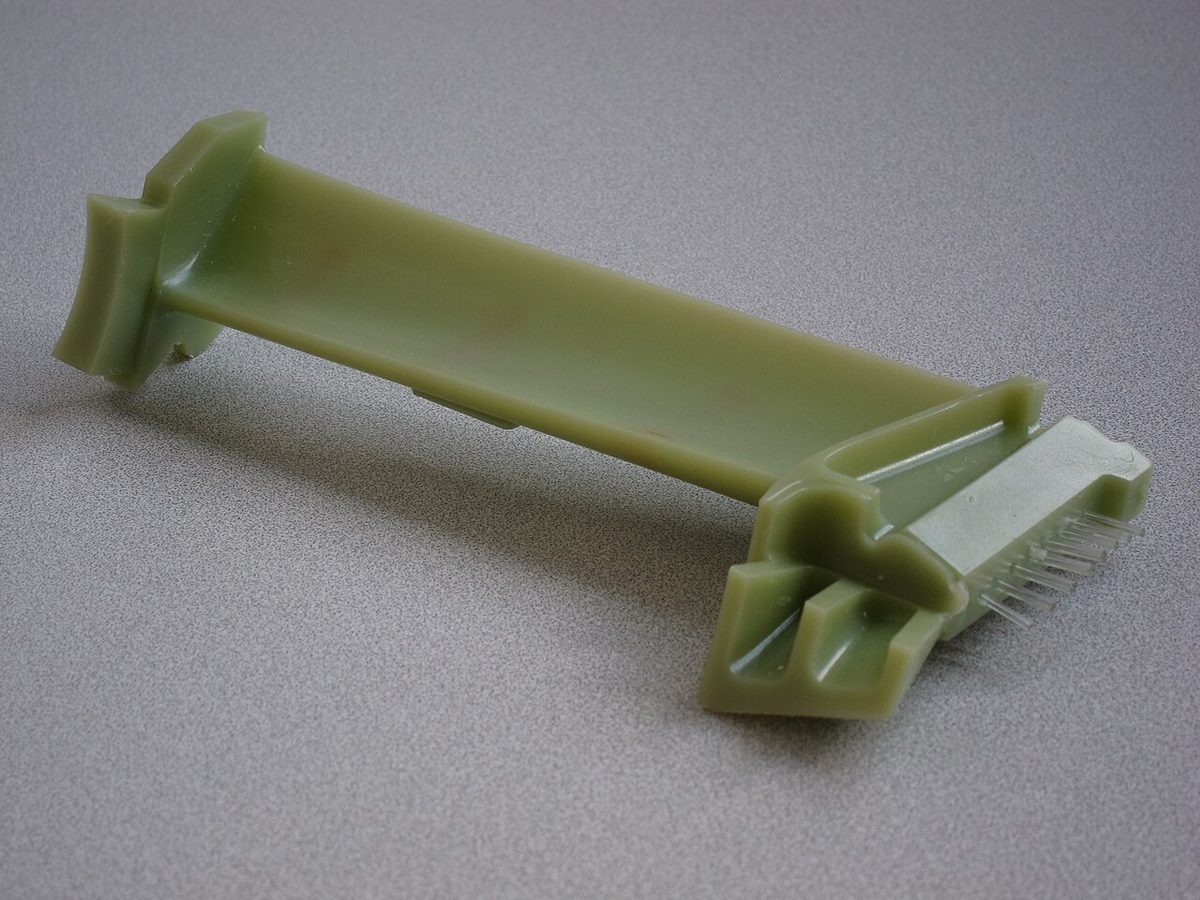 A wax pattern in the shape of a turbine blade.
