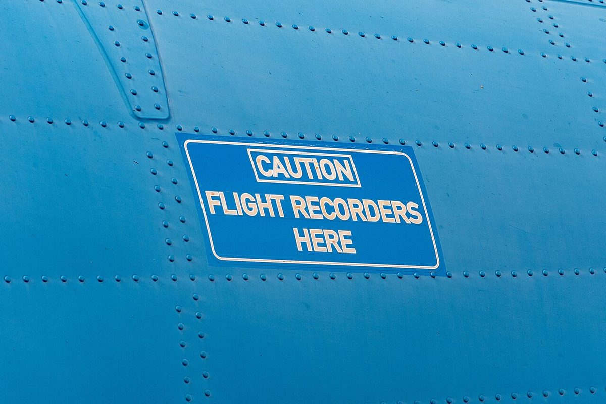 A marking on an ATR 42-600 turboprop that shows where its flight recorder is installed.