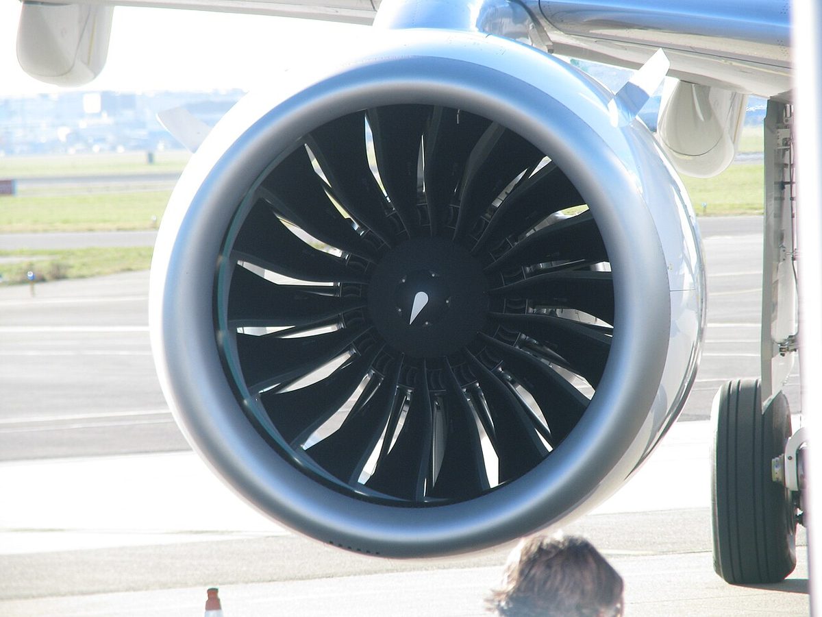 The engine of an Embraer E195-E2 airliner.