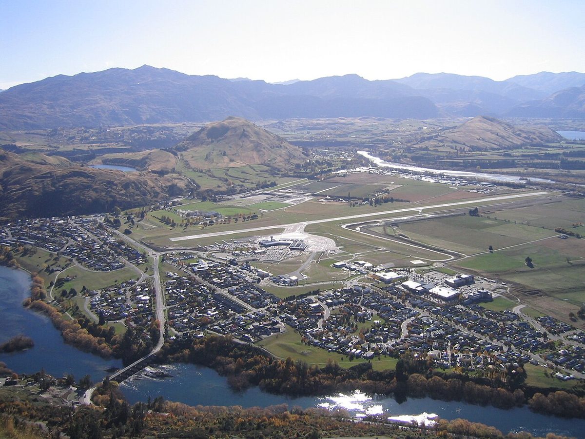 Queenstown Airport in New Zealand, with its runway among mountains.