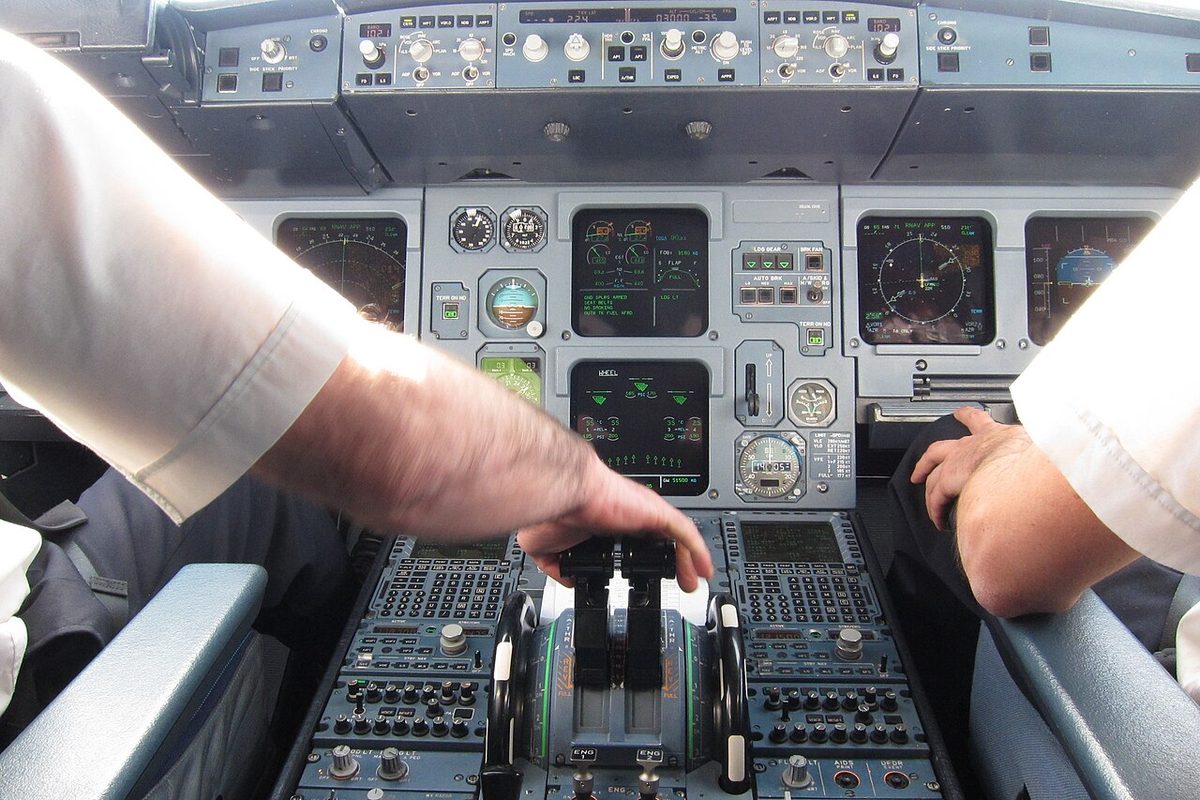 The flight deck of an Airbus A320 family aircraft after touchdown.