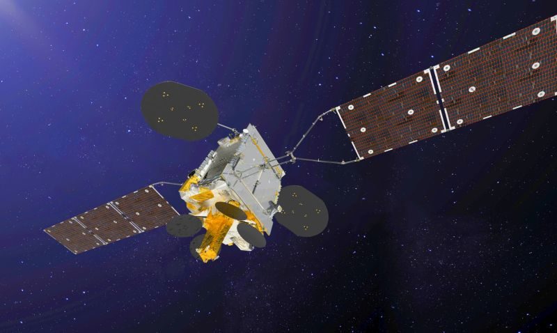 A communications satellite of the Inmarsat system.