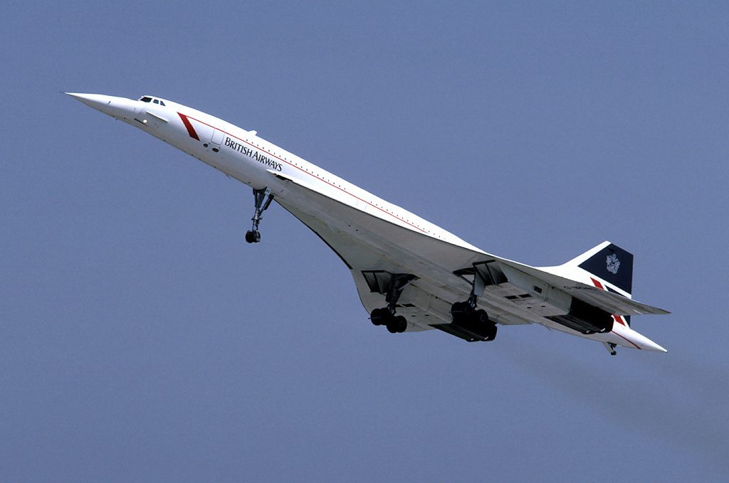 Concorde, showing its slender, triangular delta wing.